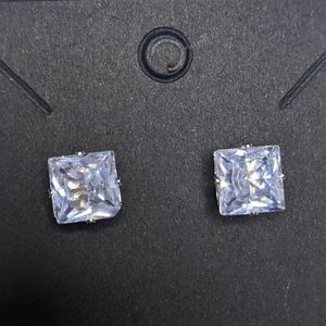 Cubic Zirconia Princess Cut Stud Earrings XL 0.8cm